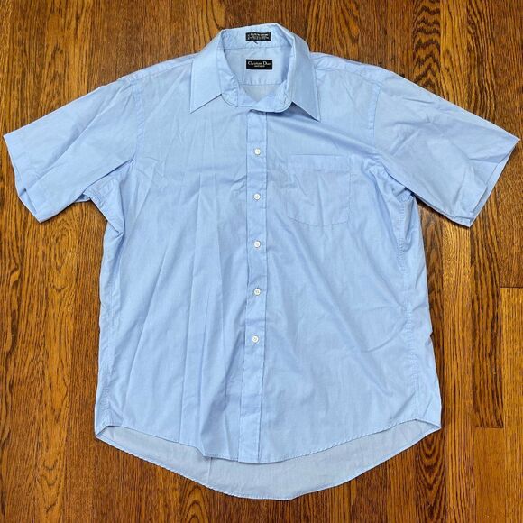 Christian Dior Monsieur Blue Short Sleeve Button Down Pocket Shirt   Men Size 17 - Picture 2 of 7